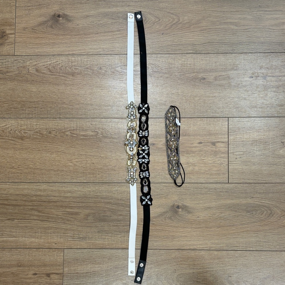 Black and White Beaded Belt and Headband Bundle